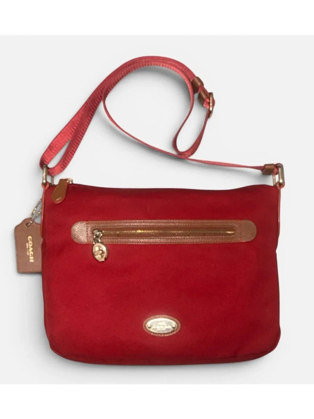 Coach Sawyer Crossbody F37239 Red Poly Twill Saddle Leather Trim Convertible Bag - Picture 4 of 9
